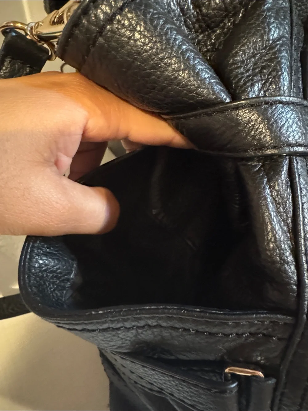 Michael Kors Black Pebbled Leather Shoulder Bag with Gold Hardware
